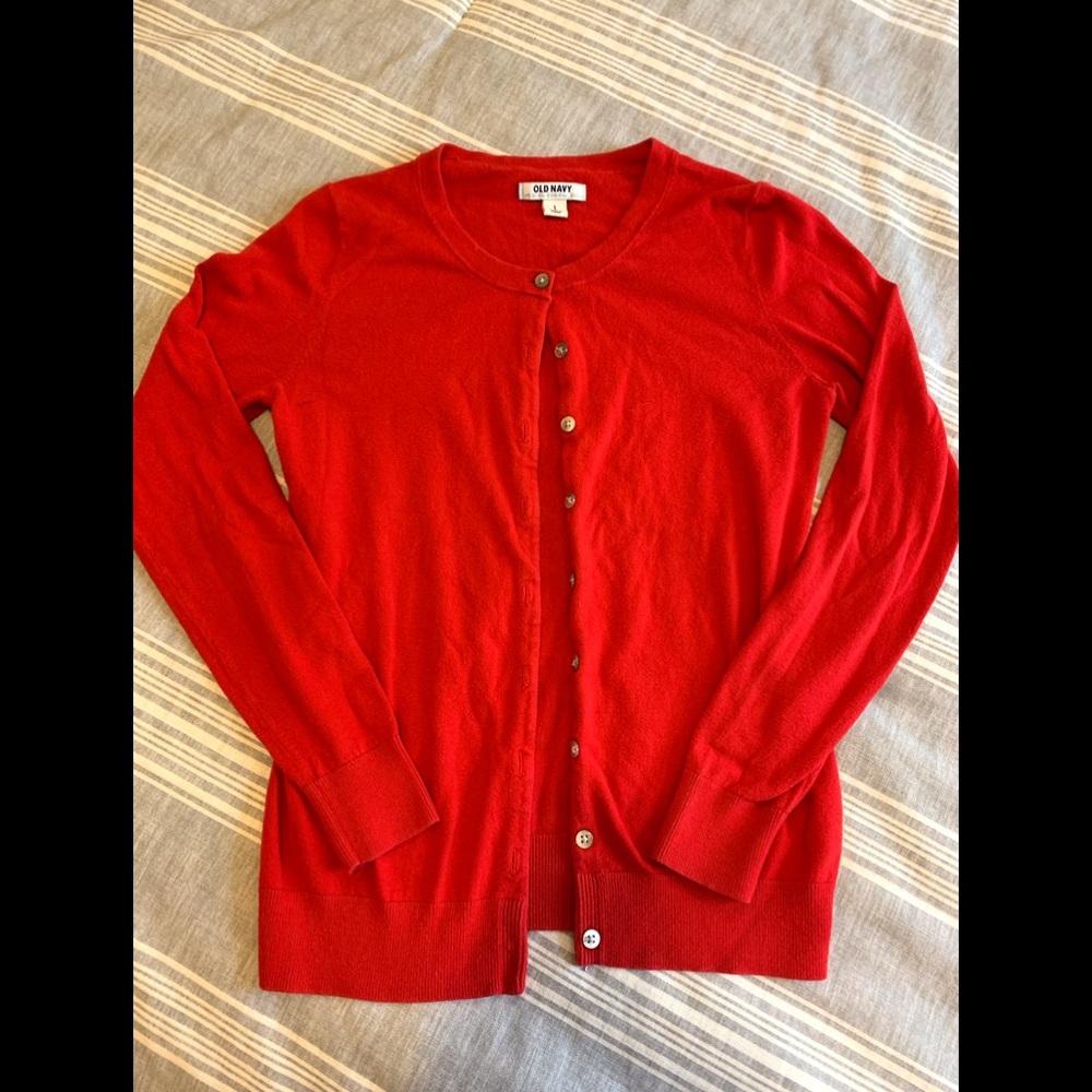 red cardigan